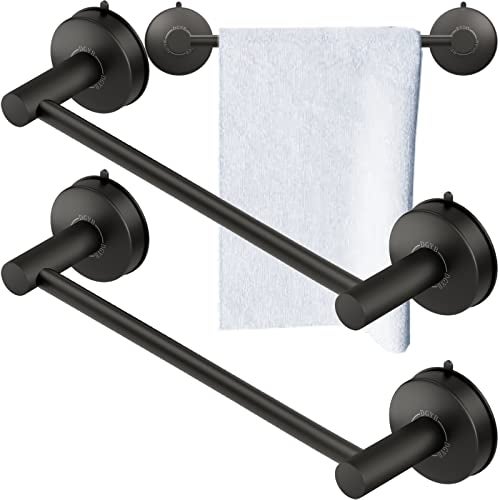 DGYB Suction Cup Towel Bar for Bathroom 17 Inch Set of 2 Matte Black Towel Holder Stainless Steel Premium Kitchen Towel Rack Wall Mounted - Image 1