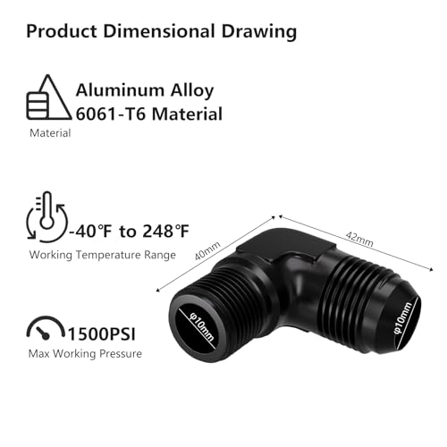 APIELE 8AN to 38 NPT 90 Degree Black Aluminum Male Fitting Adapter YZSTL8AN38NPT90 - Image 3