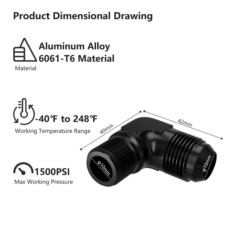 APIELE 8AN to 38 NPT 90 Degree Black Aluminum Male Fitting Adapter YZSTL8AN38NPT90 - Image 4