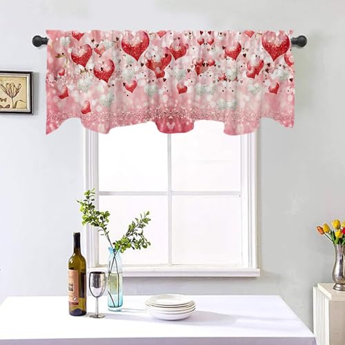 DOTOOMA 54x18 Inches Pink Red and White Love Balloon Valentine's Day Window Treatment Valance Gold Ribbon Flashing Love Sequins Kitchen Dining Room Decorations Supplies - Image 3