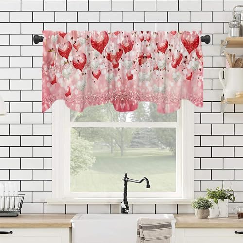 DOTOOMA 54x18 Inches Pink Red and White Love Balloon Valentine's Day Window Treatment Valance Gold Ribbon Flashing Love Sequins Kitchen Dining Room Decorations Supplies - Image 4