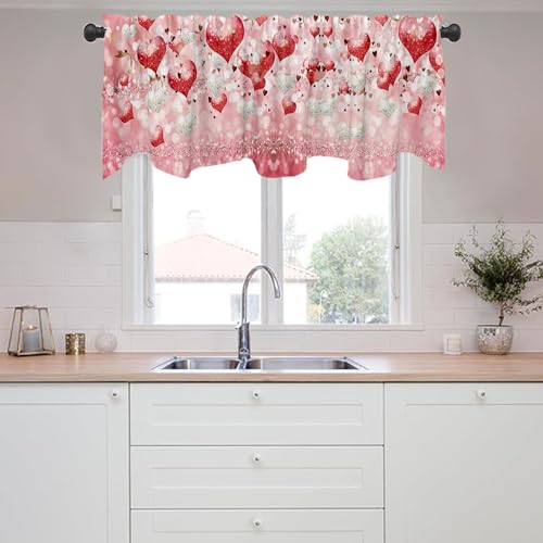 DOTOOMA 54x18 Inches Pink Red and White Love Balloon Valentine's Day Window Treatment Valance Gold Ribbon Flashing Love Sequins Kitchen Dining Room Decorations Supplies - Image 5