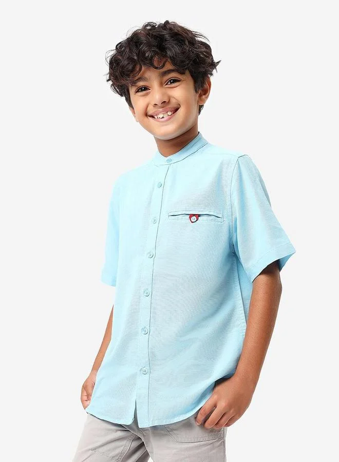 بونكيدز Regular Long Sleeve Printed Blue Cotton Shirt 100 % Cotton