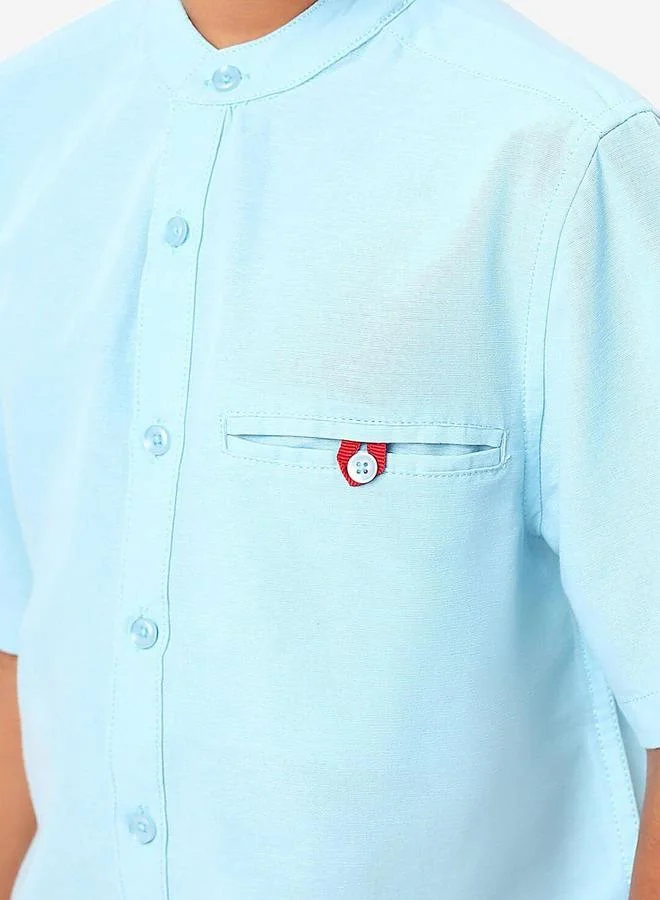 بونكيدز Regular Long Sleeve Printed Blue Cotton Shirt 100 % Cotton