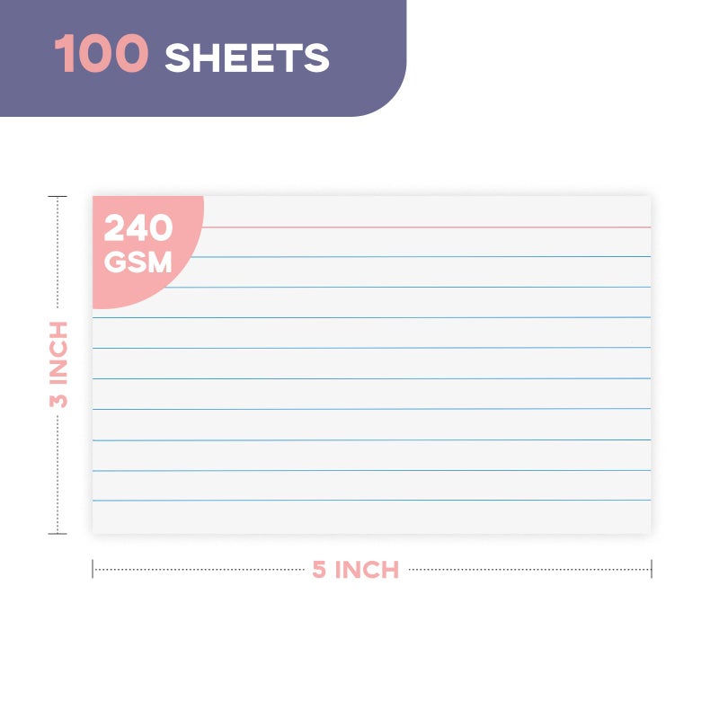 Goefun 240GSM/90LB Heavy Weight Index Cards White 3x5 100 Pack Ruled - Image 2