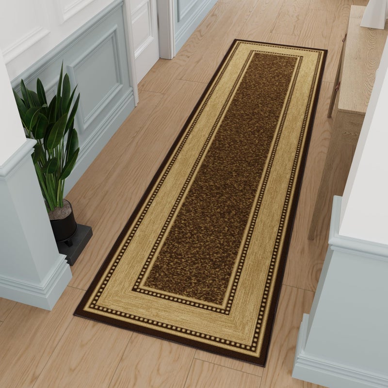 Ottomanson Hallway Runner Rug 27 x 910 Non Slip Border Area Rugs Easy to Clean Laundry Rug Runner Durable Pet Friendly Floor Carpet Runners for Hallways Entryway Living Room Kitchen Brown