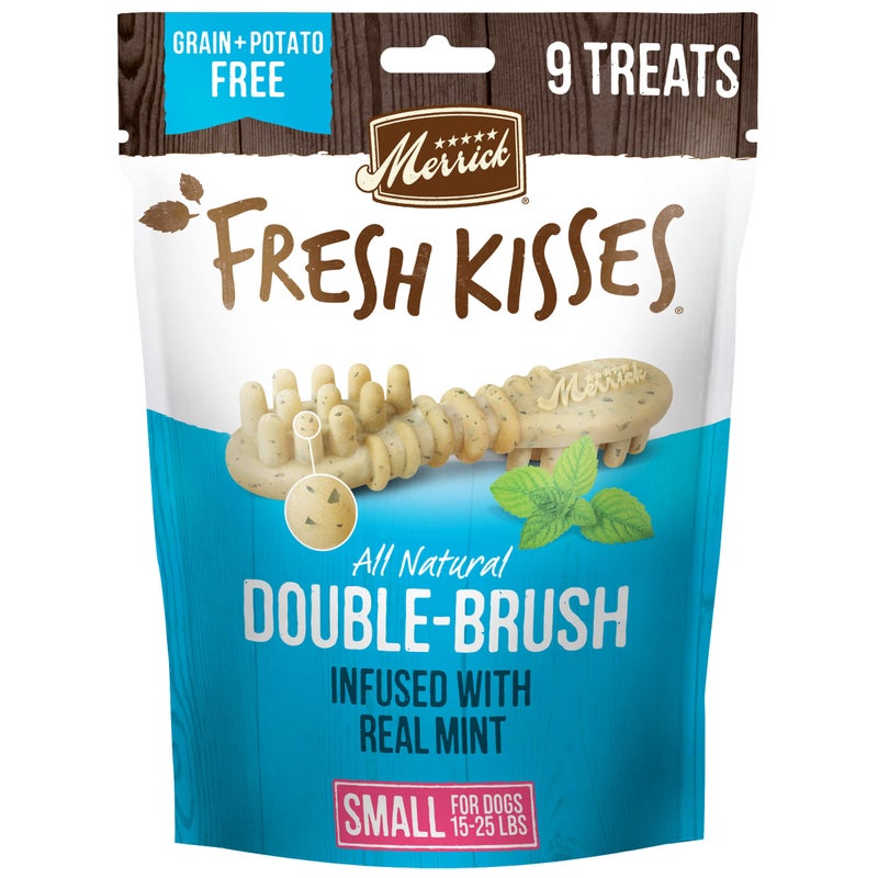 Merrick Fresh Kisses Natural Dental Chews, Toothbrush Treat Shape Infused With Real Mint, Small Dogs 15-25 Lbs - 9 ct. Bag - Image 1