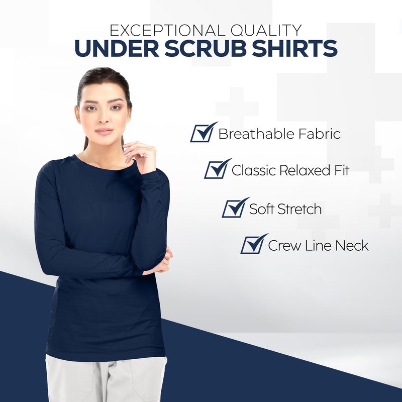 NY Threads Womens Under Scrub Slim Fit Long Sleeve T-Shirt Underscrub Comfort Tee, X-Large, Navy - Image 5