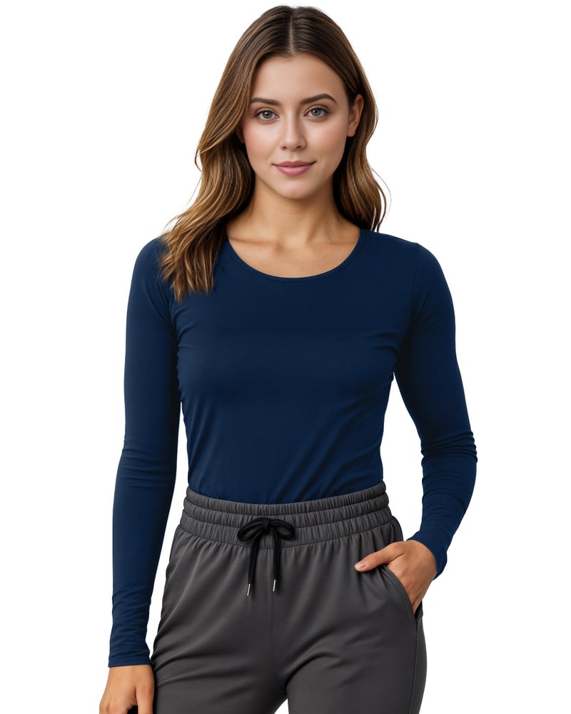 NY Threads Womens Under Scrub Slim Fit Long Sleeve T-Shirt Underscrub Comfort Tee, X-Large, Navy - Image 1
