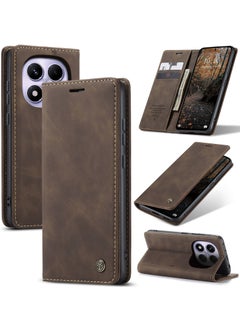 CaseMe Phone Case Luxury PU Leather Design 013 Flip Cover Card Slot Holder Cover For Redmi Note 14 Pro 4G (Coffe)  - Image 1