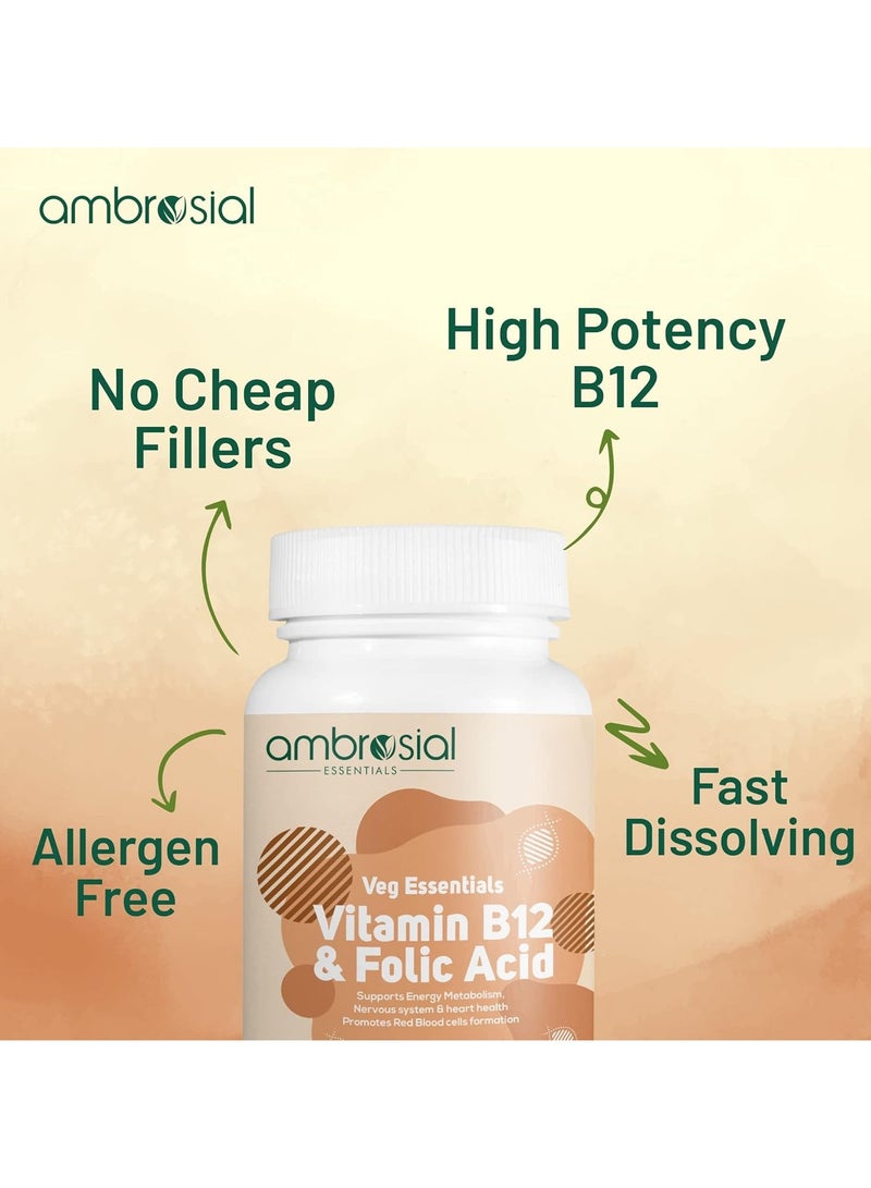 أمبروسيال أمبروزيال فيتامين ب12 1000 ميكروجرام + 500 ميكروجرام حمض الفوليك 1500 ميكروجرام حمض الفوليك للحد من التعب والإرهاق مكمل ب12 للجهاز المناعي والطاقة ودعم الدماغ (عبوة من 2-120 كبسولة) - Image 4