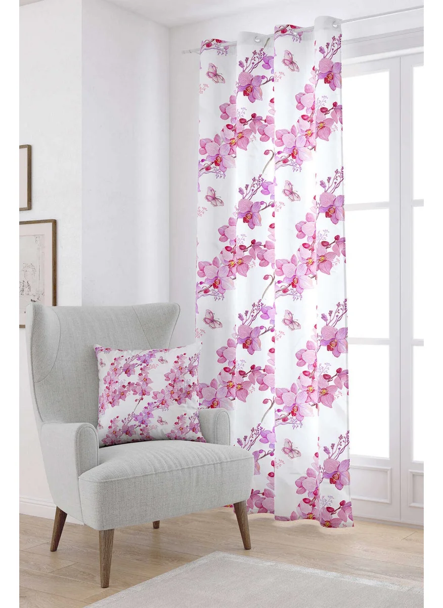 Cango Home White Pink Orchid Patterned Digital Printed Curtain OTYK768-PR