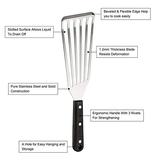 HaSteeL 2 Pack Fish Spatula Turner, 12.5" & 11" Stainless Steel Slotted Spatula Set for Kitchen Cooking, Flipping, Turning, Frying & Grilling, Full Tang ABS Handle, Dishwasher Safe - Image 3