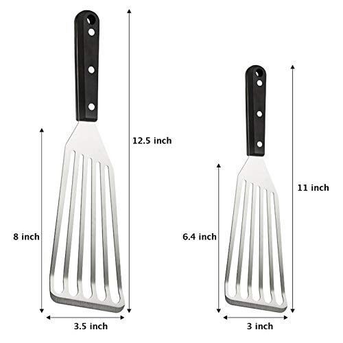 HaSteeL 2 Pack Fish Spatula Turner, 12.5" & 11" Stainless Steel Slotted Spatula Set for Kitchen Cooking, Flipping, Turning, Frying & Grilling, Full Tang ABS Handle, Dishwasher Safe - Image 2