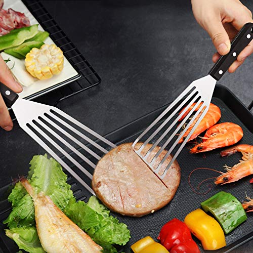 HaSteeL 2 Pack Fish Spatula Turner, 12.5" & 11" Stainless Steel Slotted Spatula Set for Kitchen Cooking, Flipping, Turning, Frying & Grilling, Full Tang ABS Handle, Dishwasher Safe - Image 5