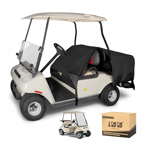 10L0L Universal Golf Cart Seat Covers 4Passenger Waterproof Dustproof UV Resistant HeavyDuty AllWeather Protection for Club Car EZGO Yamaha and Most Golf Carts All Black - Image 1