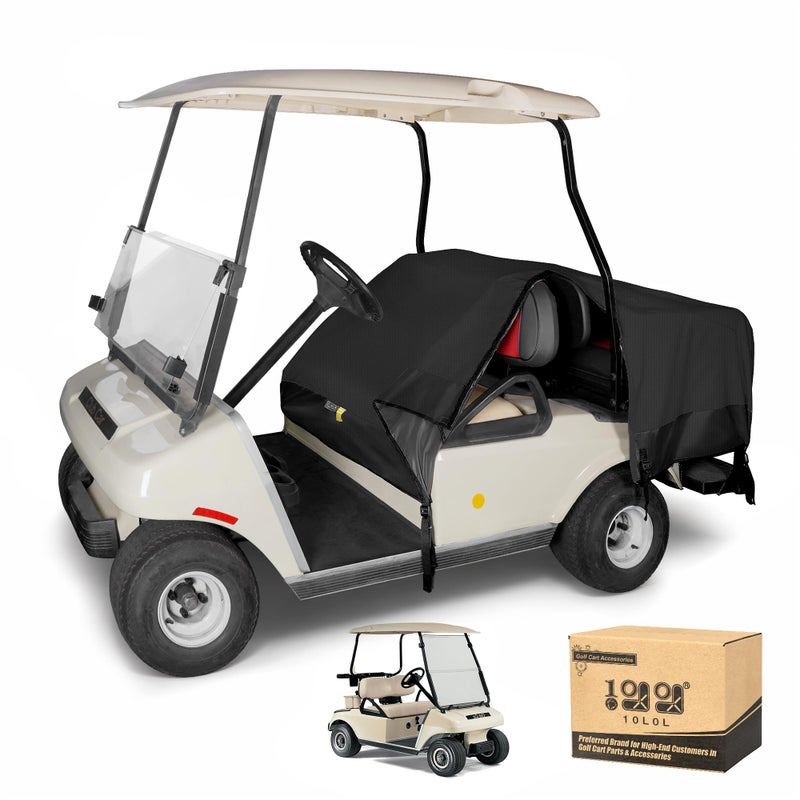 10L0L Universal Golf Cart Seat Covers 4Passenger Waterproof Dustproof UV Resistant HeavyDuty AllWeather Protection for Club Car EZGO Yamaha and Most Golf Carts All Black - Image 2