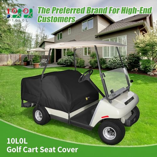 10L0L Universal Golf Cart Seat Covers 4Passenger Waterproof Dustproof UV Resistant HeavyDuty AllWeather Protection for Club Car EZGO Yamaha and Most Golf Carts All Black - Image 3