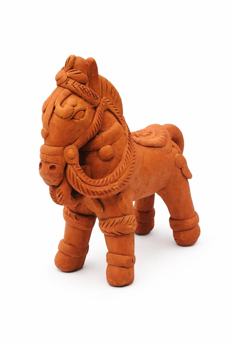 SHOPMEFAST Terracotta Horse Figurine for Home & Garden Decor, 7 Inches, Natural, Handcrafted Decorative Animal Statue (Pack of 2) - Image 2