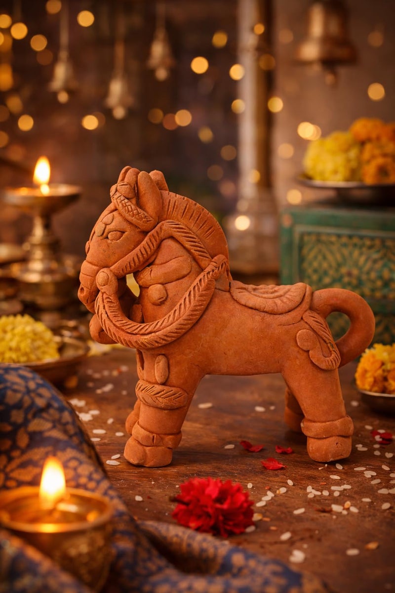 SHOPMEFAST Terracotta Horse Figurine for Home & Garden Decor, 7 Inches, Natural, Handcrafted Decorative Animal Statue (Pack of 2) - Image 5