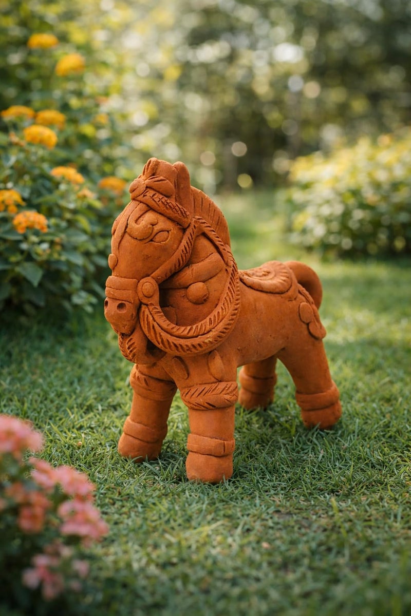 SHOPMEFAST Terracotta Horse Figurine for Home & Garden Decor, 7 Inches, Natural, Handcrafted Decorative Animal Statue (Pack of 2) - Image 3
