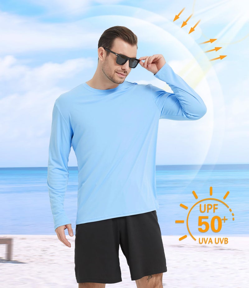 Kinglaman 4 Pack Men's UPF 50+ Rash Guard Swim Fishing Sun Shirts, Long Sleeve SPF UV Sun Protection Shirts for Men 1 Blue 1 Gray 1 Navy 1 Charcoal Large - Image 2