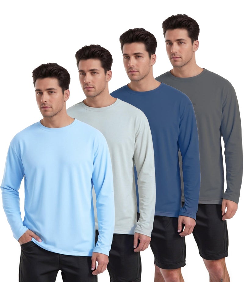 Kinglaman 4 Pack Men's UPF 50+ Rash Guard Swim Fishing Sun Shirts, Long Sleeve SPF UV Sun Protection Shirts for Men 1 Blue 1 Gray 1 Navy 1 Charcoal Large - Image 1