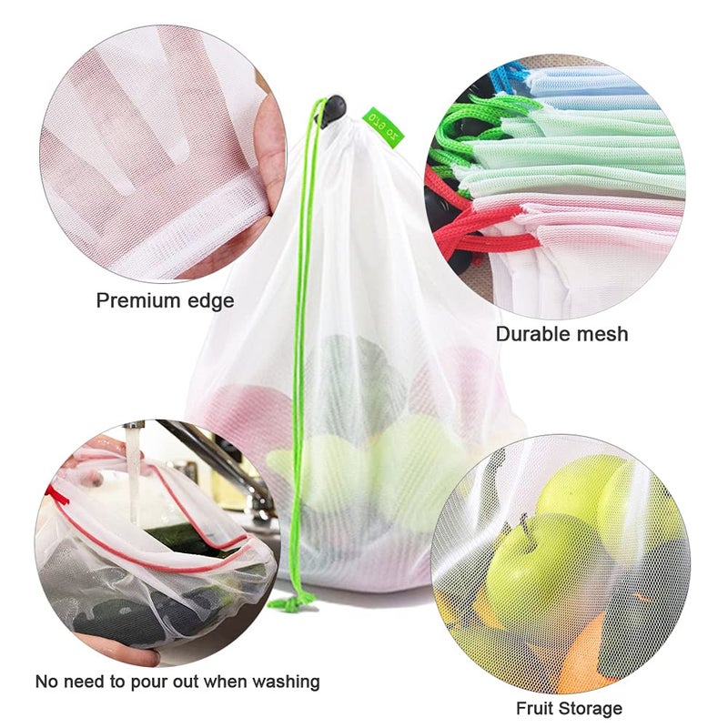 RUSON 16 Pcs Mesh Small Toy Bags for Storage, 3 Sizes Reusable Mesh Drawstring Produce Bags Puzzle Bag for Kids Storage Playroom Organization, Fruits, Vegetable - Image 3