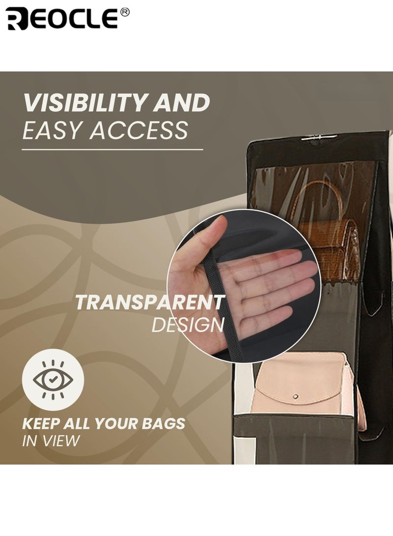 REOCLE Hanging Storage Bag Organizer for Purses & Handbags Multi-Layer Dustproof Non-Woven Fabric Holder with Metal Hooks for Home Use - Image 4
