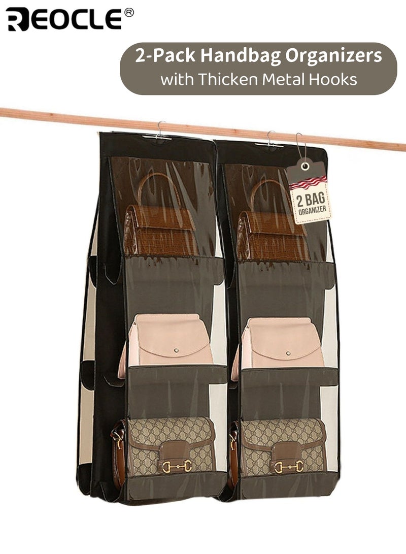 REOCLE Hanging Storage Bag Organizer for Purses & Handbags Multi-Layer Dustproof Non-Woven Fabric Holder with Metal Hooks for Home Use - Image 1