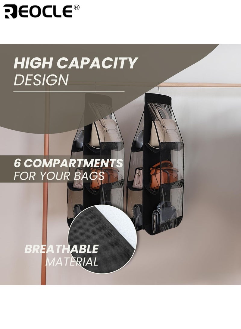 REOCLE Hanging Storage Bag Organizer for Purses & Handbags Multi-Layer Dustproof Non-Woven Fabric Holder with Metal Hooks for Home Use - Image 5