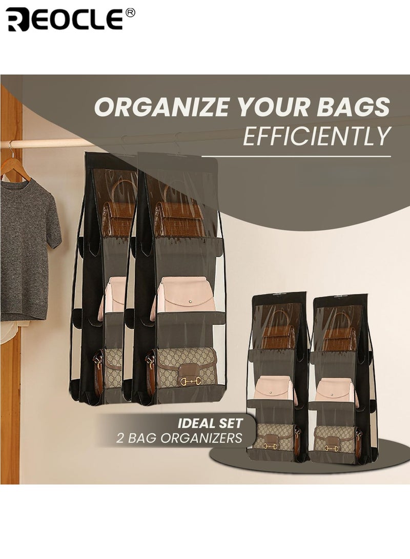 REOCLE Hanging Storage Bag Organizer for Purses & Handbags Multi-Layer Dustproof Non-Woven Fabric Holder with Metal Hooks for Home Use - Image 2