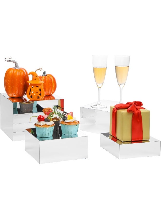 TPGP Silver Display Stands, 4 Pack Acrylic Risers Display Stand-2" 3" 4" 6", Handmade Mirror Box Display, Buffet Risers, Food Stands, Purse Jewelry Figures Product Display Riser for Retail Vendor  - Image 1