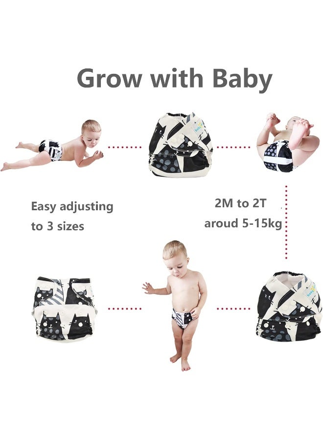 Babygoal Reusable Neutral Cloth Diapers 6 Pack with 10pcs Inserts, One Size Adjustable Washable Pocket Nappy Covers for Baby Boys and Girls 6FB02 - Image 4