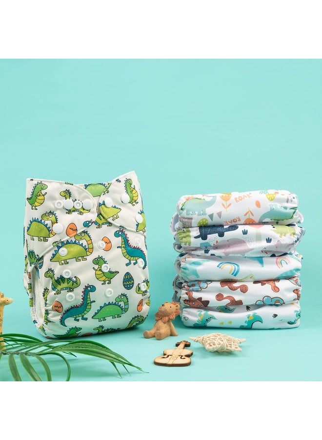 Babygoal Reusable Neutral Cloth Diapers 6 Pack with 10pcs Inserts, One Size Adjustable Washable Pocket Nappy Covers for Baby Boys and Girls 6FB02 - Image 5