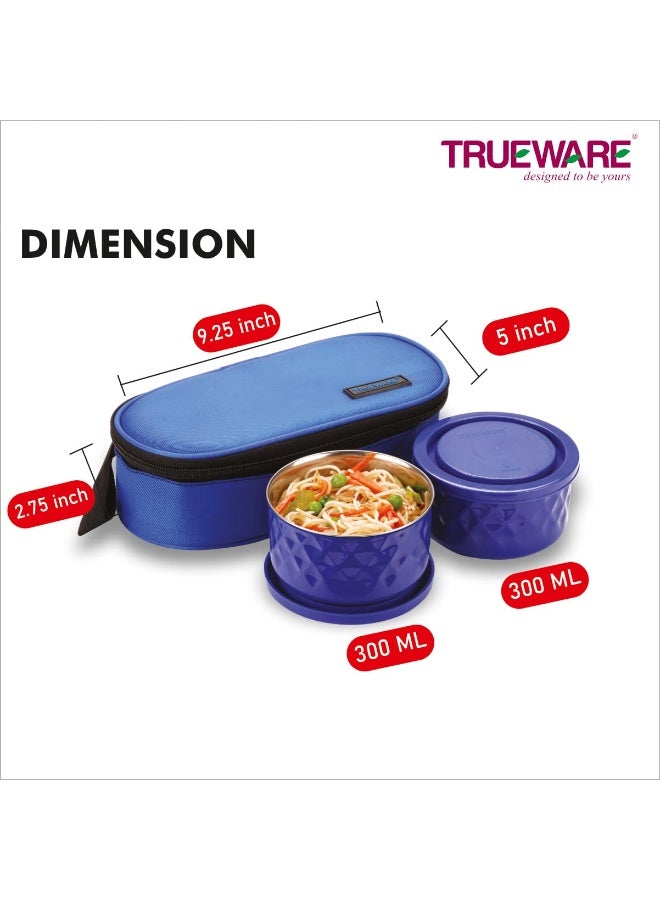 Trueware Lunch Munch Soft 2 Lunch Box with 2 Container,300 ML X 2 | Blue | Microwave Safe | Lunch Box | Tiffin | Leak Proof | Easy to Carry | Food Grade | BPA Free| Stainless Steel Dabbi | Office - Image 4