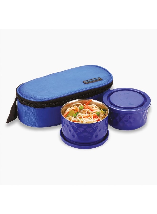 Trueware Lunch Munch Soft 2 Lunch Box with 2 Container,300 ML X 2 | Blue | Microwave Safe | Lunch Box | Tiffin | Leak Proof | Easy to Carry | Food Grade | BPA Free| Stainless Steel Dabbi | Office - Image 1