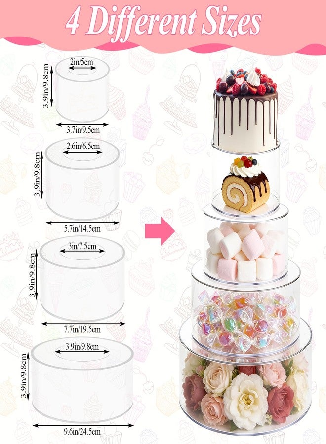 GBACHOOSE 4PCS Acrylic Cake Stand 4”6'' 8'' 10”Clear Cake Stand, Acrylic Cake Separators Fillable Cake Stands Round 2 Tier for Dessert Wedding Birthday Party - Image 2