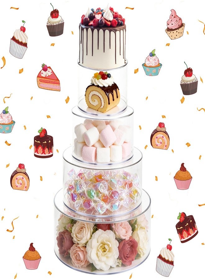 GBACHOOSE 4PCS Acrylic Cake Stand 4”6'' 8'' 10”Clear Cake Stand, Acrylic Cake Separators Fillable Cake Stands Round 2 Tier for Dessert Wedding Birthday Party - Image 1