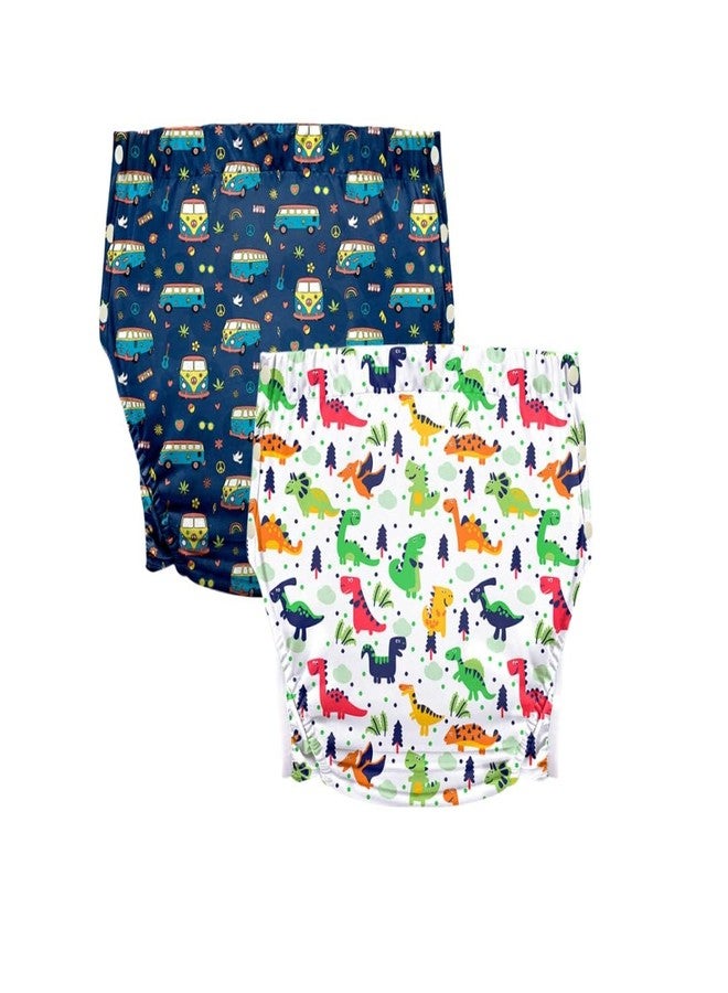 LAROTSUBA Unisex Adult Incontinence Pants,Reusable Diapers for Adults,Adult Cloth Diaper Cover,Incontinence Underwear Suitable for Bedridden,Elderly and Incontinent People（2PCS） Car + Dinosaur XXL - Image 1