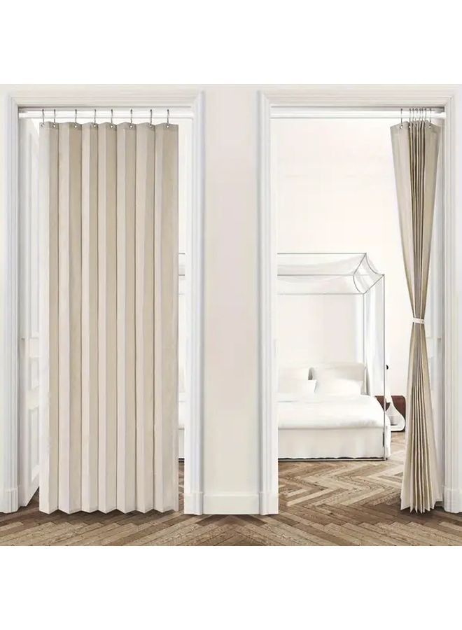 Beige Magnetic Door Curtain 39x79 Inches Foldable Room Divider No Hardware Needed - Image 5