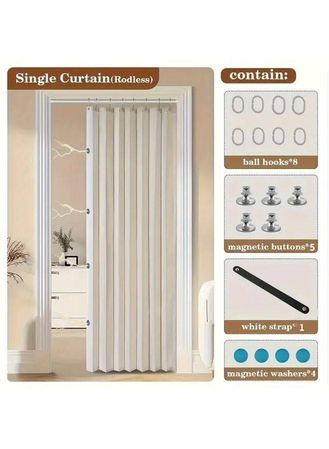 Beige Magnetic Door Curtain 39x79 Inches Foldable Room Divider No Hardware Needed - Image 1
