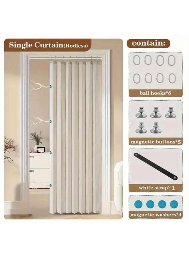 Beige Magnetic Door Curtain 39x79 Inches Foldable Room Divider No Hardware Needed - Image 3