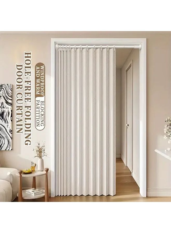 Beige Magnetic Door Curtain 39x79 Inches Foldable Room Divider No Hardware Needed - Image 2