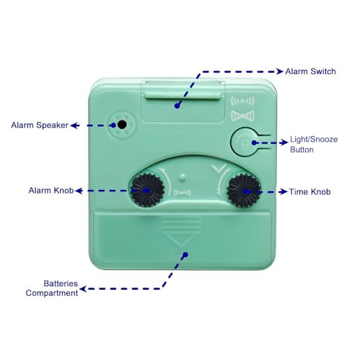 Peakeep Ultra Small, Battery Travel Alarm Clock with Snooze and Light, Silent with No Ticking Analog Quartz (Aquamarine) - Image 5