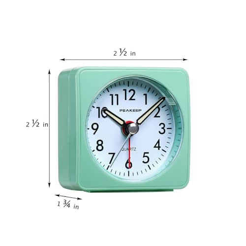 Peakeep Ultra Small, Battery Travel Alarm Clock with Snooze and Light, Silent with No Ticking Analog Quartz (Aquamarine) - Image 2