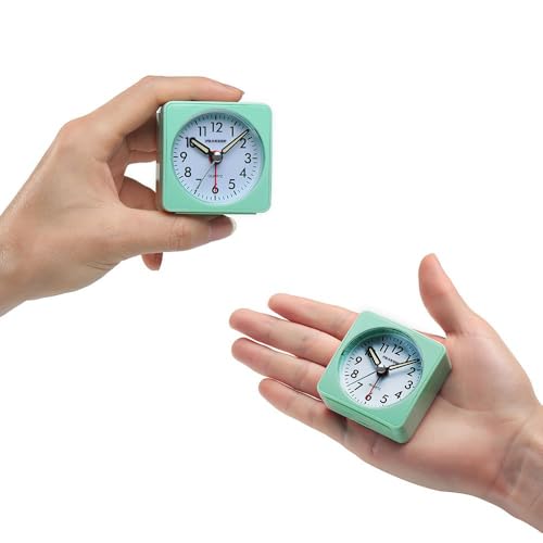 Peakeep Ultra Small, Battery Travel Alarm Clock with Snooze and Light, Silent with No Ticking Analog Quartz (Aquamarine) - Image 3