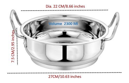 a2s Stainless Steel kadai with encapsulated Bottom and Steel Lid (Diameter 22cm) 3 Liters - Image 2