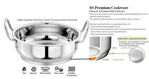a2s Stainless Steel kadai with encapsulated Bottom and Steel Lid (Diameter 22cm) 3 Liters - Image 4