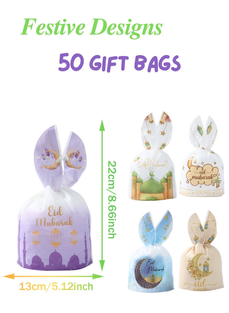 The BZ Company 50 Eid Celebration Gift Bag - Ramadan Gift Bag - Eid Mubarak Gift Bags - Ramadan Goody Bag - Eid Party Bags - Candy Bags - Ramadan Party Decoration Reusable Plastic Bags - Image 2